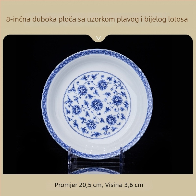 Keramička zdjela za rižu, nacionalni stil, retro plavo-bijela porcelanska keramika, elegantno keramičko posuđe za stol