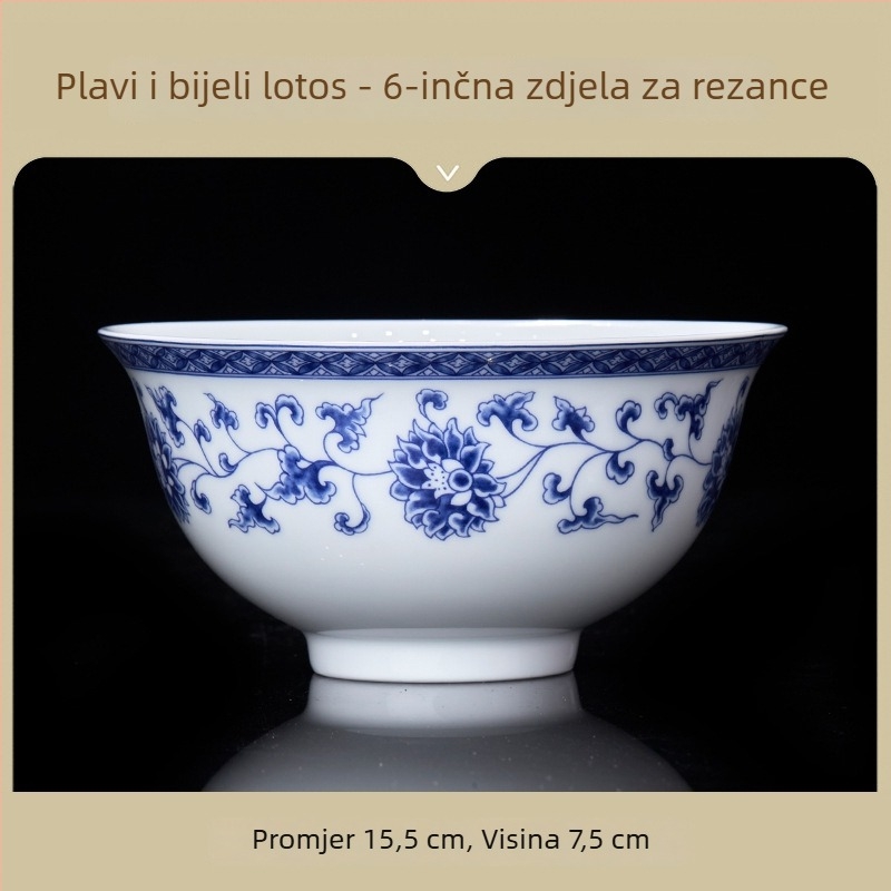 Keramička zdjela za rižu, nacionalni stil, retro plavo-bijela porcelanska keramika, elegantno keramičko posuđe za stol