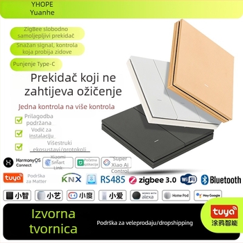 Okrugli bežični Zigbee zidni prekidač, s ljepilnim nosačem, daljinsko upravljanje, upravljanje kroz zid, za kućnu upotrebu