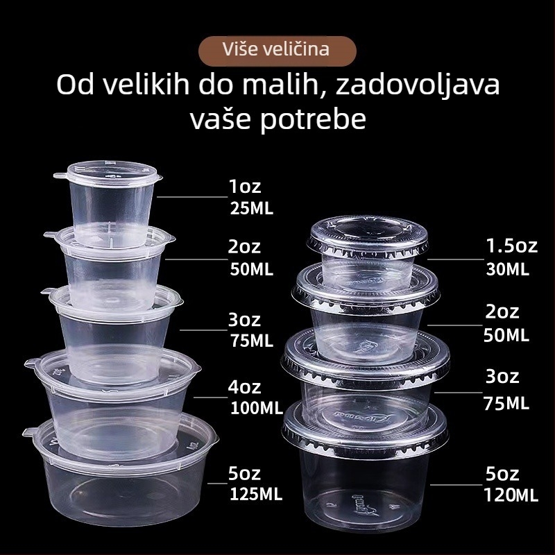 Jednokratna posuda za umak, okrugla PP posuda za umake, ocat i ulje čilija, kutija za umak, kapacitet do 100 ml, veličine 1 oz–5 oz