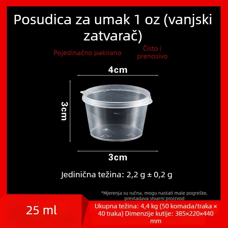 Jednokratna posuda za umak, okrugla PP posuda za umake, ocat i ulje čilija, kutija za umak, kapacitet do 100 ml, veličine 1 oz–5 oz