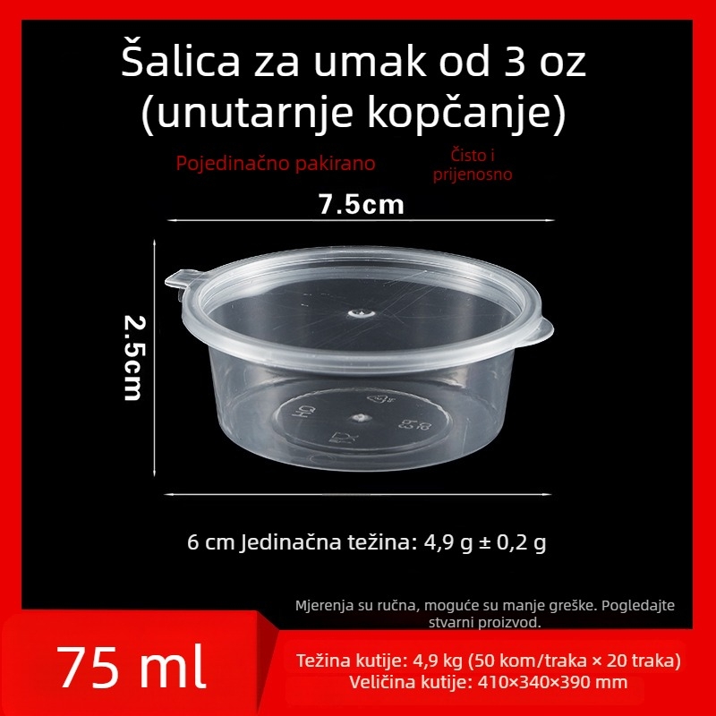Jednokratna posuda za umak, okrugla PP posuda za umake, ocat i ulje čilija, kutija za umak, kapacitet do 100 ml, veličine 1 oz–5 oz