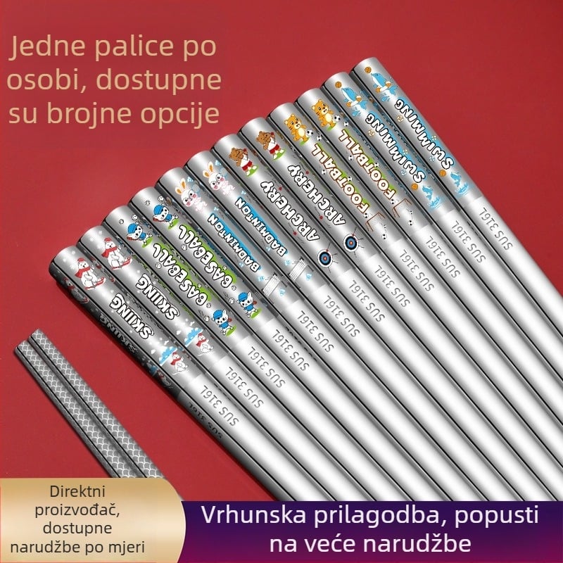Prilagođene kineske štapiće od 316 nerđajućeg čelika, za kućnu uporabu, po jedan štapić po osobi, potpuno kvadratni dizajn, laserski logo