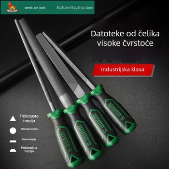 Power Lion set fajlova – razni fajlovi (trokutasti, kružni, ravni, polukružni) od T12 čelika, s držačem, duljine 200–300 mm