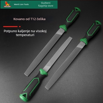 Power Lion set fajlova – razni fajlovi (trokutasti, kružni, ravni, polukružni) od T12 čelika, s držačem, duljine 200–300 mm
