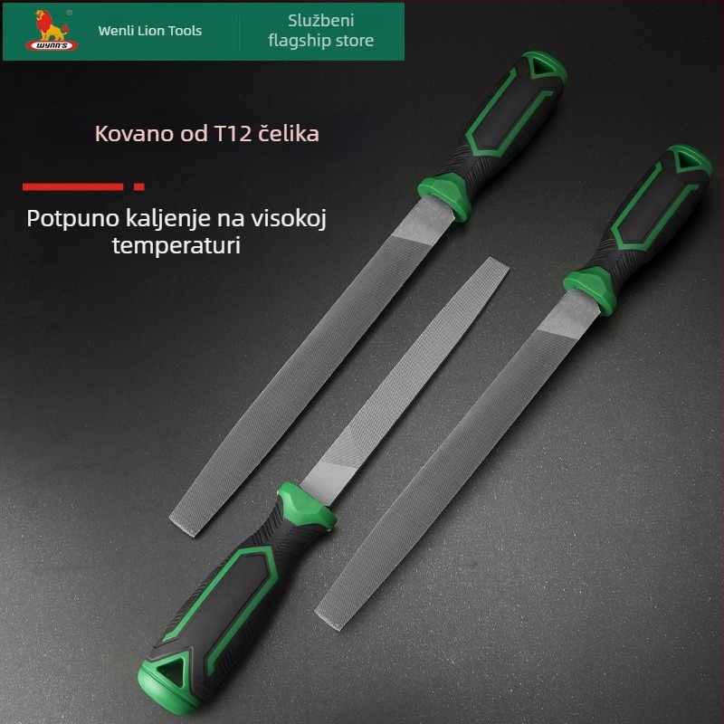 Power Lion set fajlova – razni fajlovi (trokutasti, kružni, ravni, polukružni) od T12 čelika, s držačem, duljine 200–300 mm