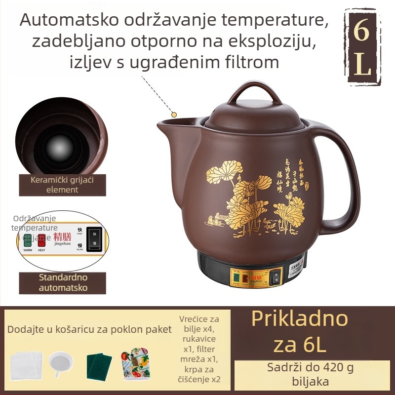 Purpurni keramnički lonac za biljne dekocije, potpuno automatski električni lonac za tradicionalnu kinesku medicinu, 5 L, model Js-70a, keramički unutarnji lonac, 220 V, 300–350 W