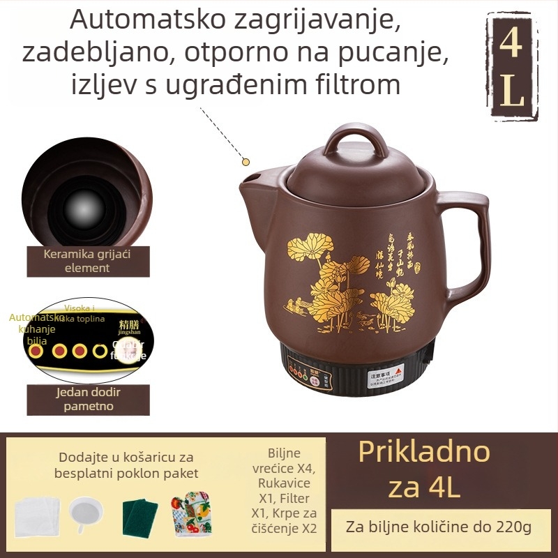 Purpurni keramnički lonac za biljne dekocije, potpuno automatski električni lonac za tradicionalnu kinesku medicinu, 5 L, model Js-70a, keramički unutarnji lonac, 220 V, 300–350 W