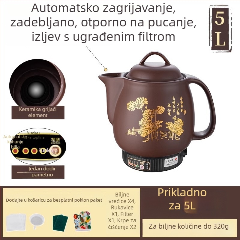 Purpurni keramnički lonac za biljne dekocije, potpuno automatski električni lonac za tradicionalnu kinesku medicinu, 5 L, model Js-70a, keramički unutarnji lonac, 220 V, 300–350 W