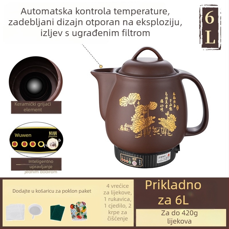 Purpurni keramnički lonac za biljne dekocije, potpuno automatski električni lonac za tradicionalnu kinesku medicinu, 5 L, model Js-70a, keramički unutarnji lonac, 220 V, 300–350 W