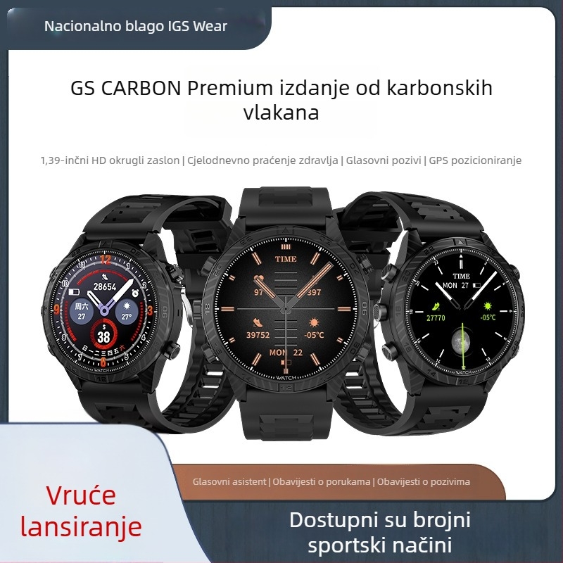 GS CARBON Bluetooth HD pametni sat sa zdravstvenim i sportskim funkcijama, višefunkcijski sat za pozive