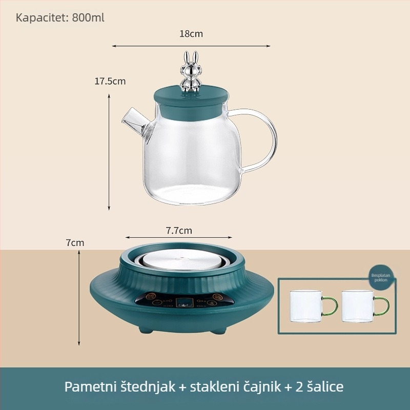 Staklena wellness posuda za ured, višefunkcionalni električni aparat za grijanje s inteligentnom kontrolom temperature, kapacitet 1 L, 220 V, 300–350 W