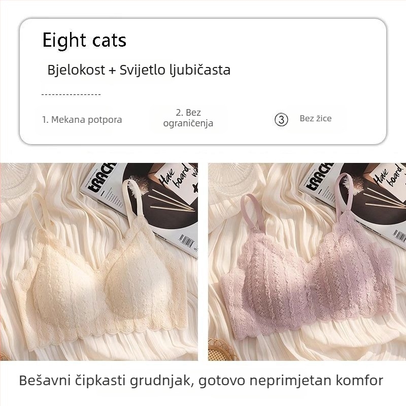 Bešiv grudnjak od čipke s balon efektom, za male grudi, push-up, bez žice, oblikuje leđa
