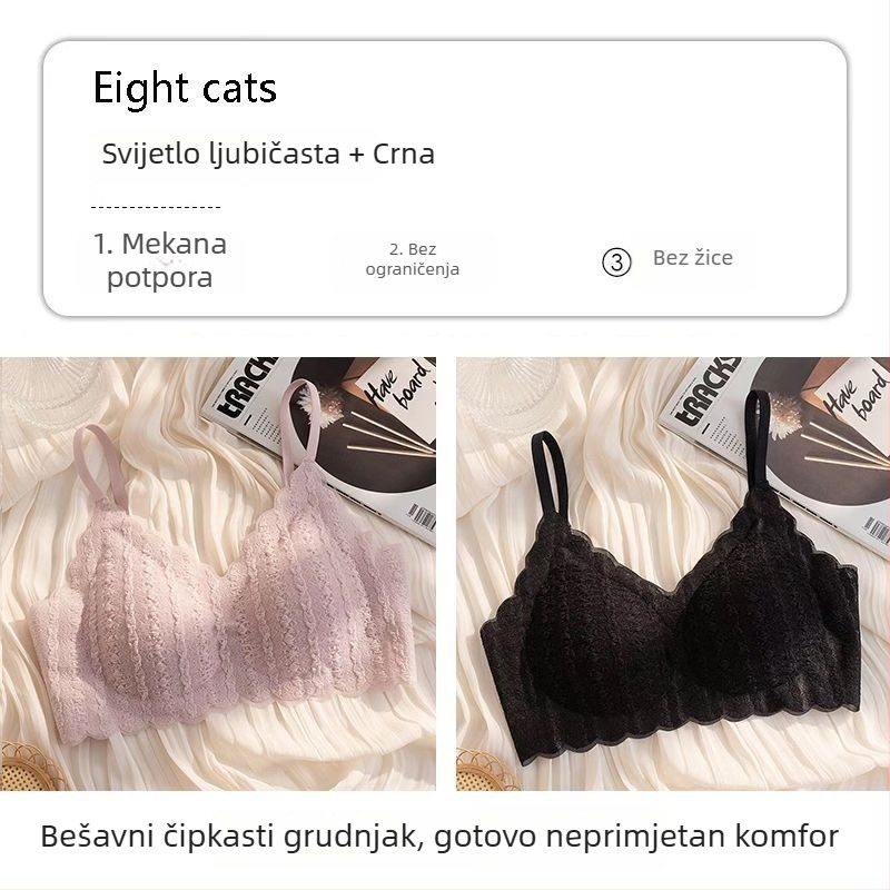 Bešiv grudnjak od čipke s balon efektom, za male grudi, push-up, bez žice, oblikuje leđa