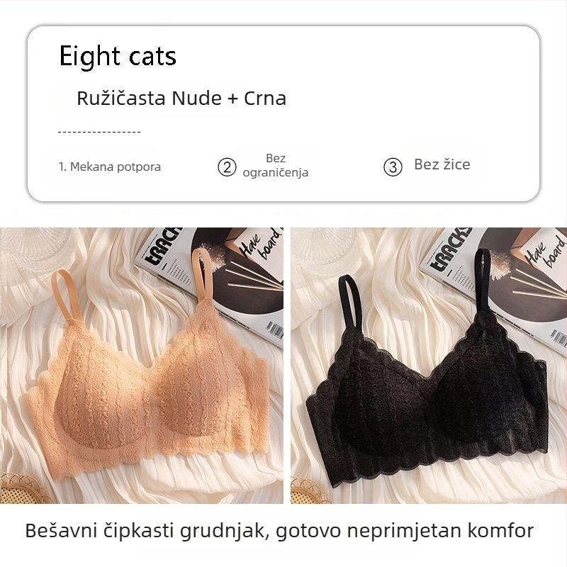 Bešiv grudnjak od čipke s balon efektom, za male grudi, push-up, bez žice, oblikuje leđa