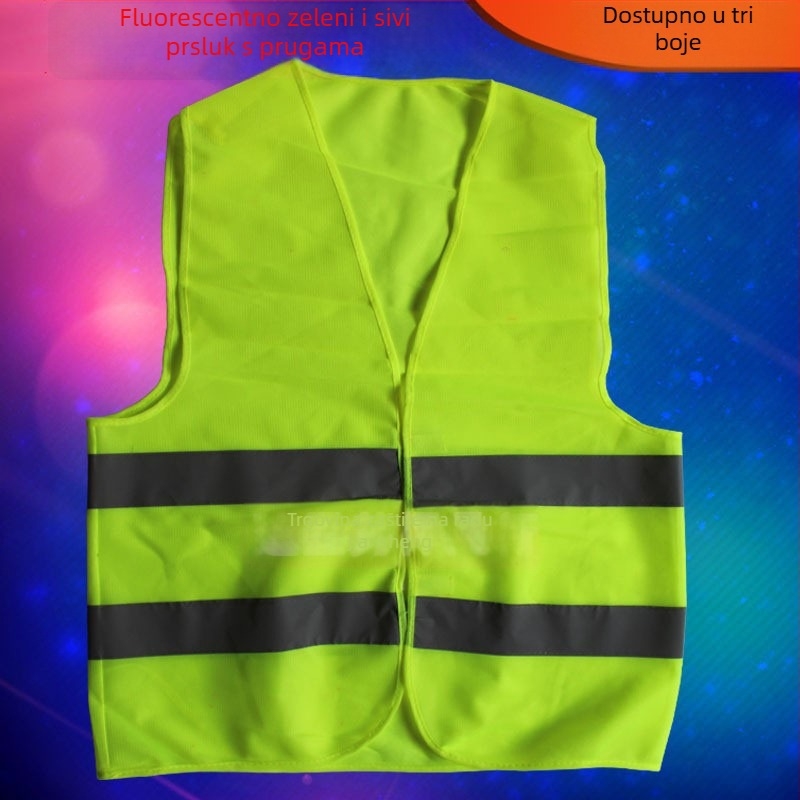 Prozračna biciklistička vesta s višestrukim džepovima, stražnjim dijelom u obliku repa, fluorescirajuća reflektirajuća mreža s motivom breskve.