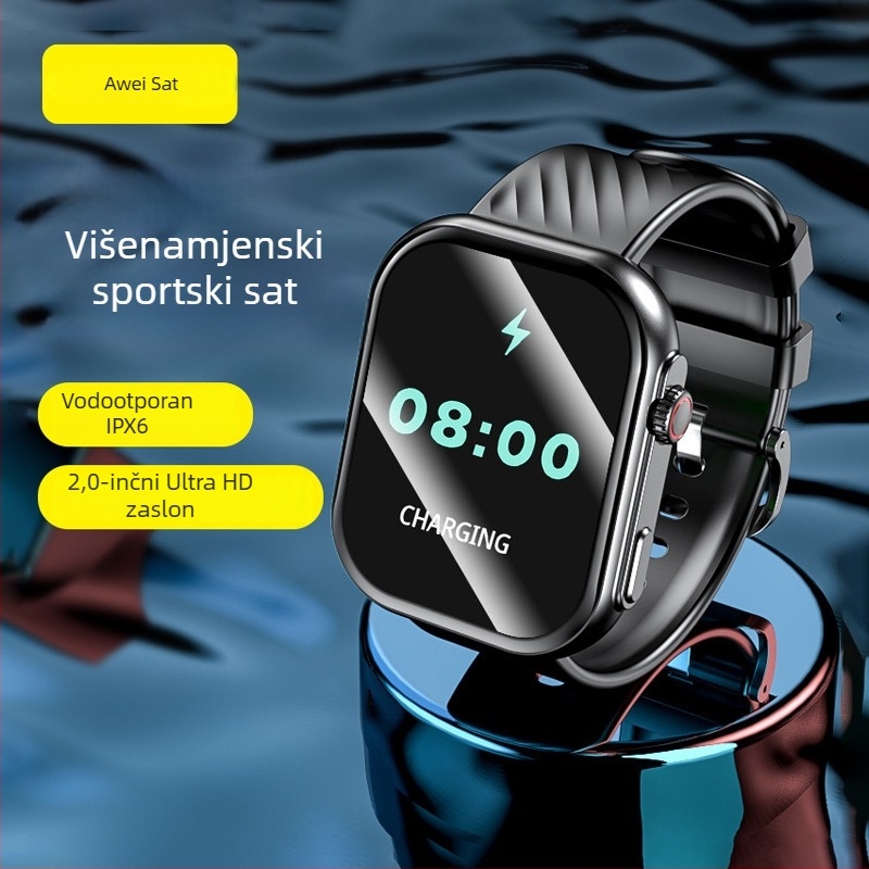 Awei Yunwei Pametni sat H32 – mjerenje krvnog tlaka, zasićenja kisikom i srčanog ritma, Bluetooth pozivi, IP67 vodootpornost, četvrtasti brojčanik, sportski sat, aluminijsko kućište, gumeni remen