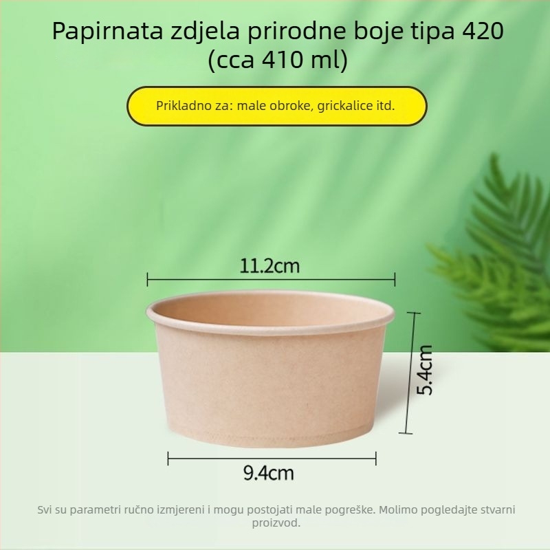 Jednokratna papirnata zdjela prirodne boje, debela, okrugla kutija za obrok, za dom i van, za voće, kampiranje i instant nudle, Panda otisak