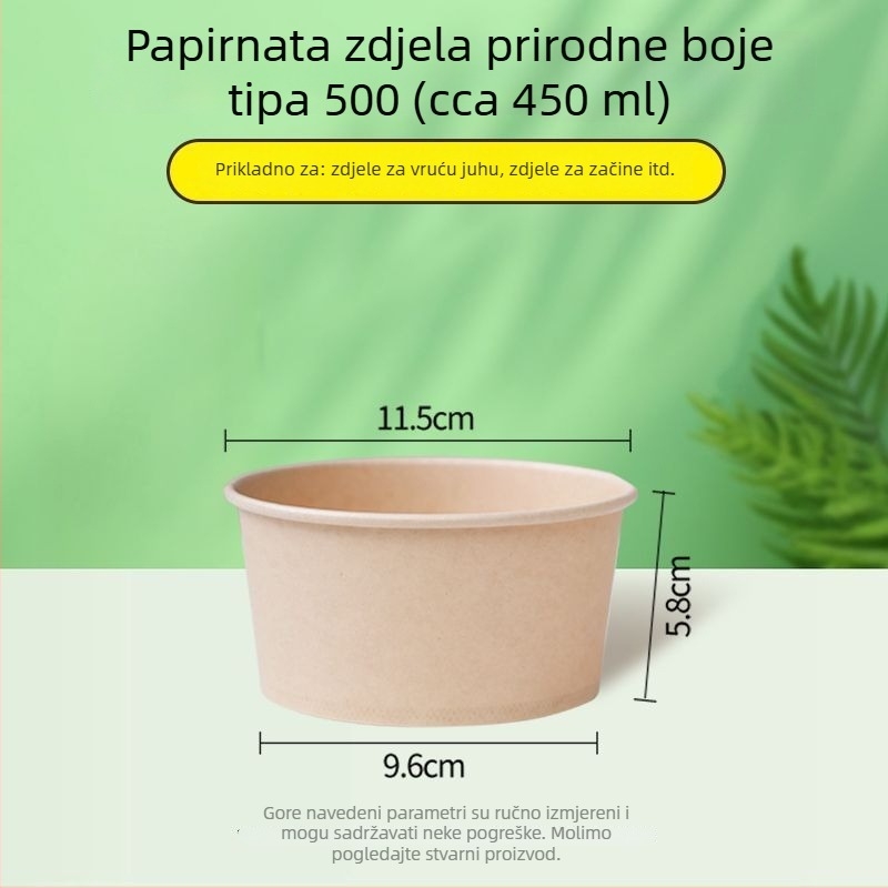 Jednokratna papirnata zdjela prirodne boje, debela, okrugla kutija za obrok, za dom i van, za voće, kampiranje i instant nudle, Panda otisak