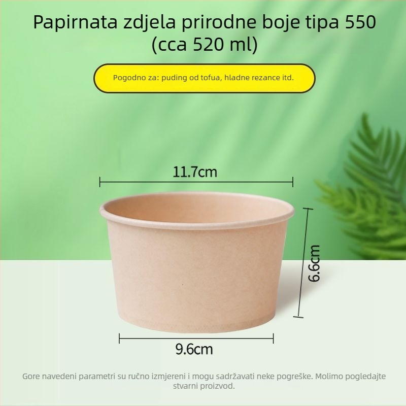 Jednokratna papirnata zdjela prirodne boje, debela, okrugla kutija za obrok, za dom i van, za voće, kampiranje i instant nudle, Panda otisak