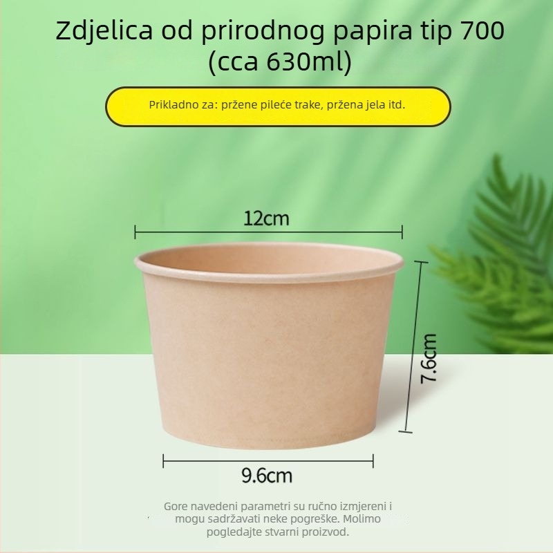 Jednokratna papirnata zdjela prirodne boje, debela, okrugla kutija za obrok, za dom i van, za voće, kampiranje i instant nudle, Panda otisak