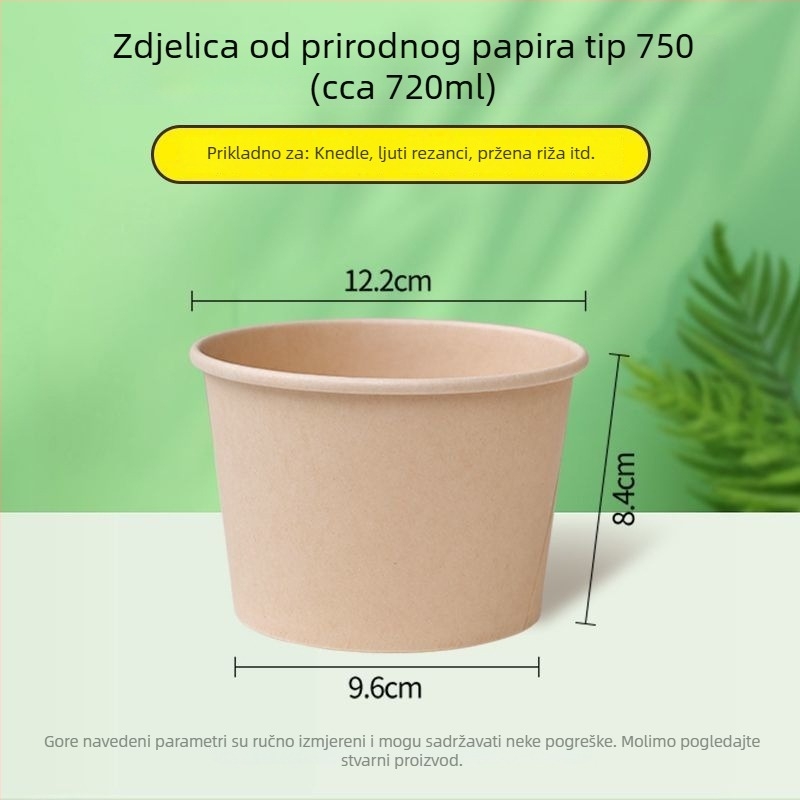 Jednokratna papirnata zdjela prirodne boje, debela, okrugla kutija za obrok, za dom i van, za voće, kampiranje i instant nudle, Panda otisak