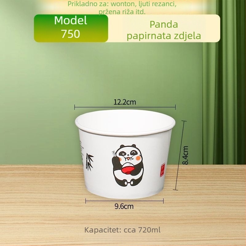 Jednokratna papirnata zdjela prirodne boje, debela, okrugla kutija za obrok, za dom i van, za voće, kampiranje i instant nudle, Panda otisak