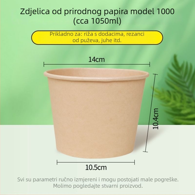 Jednokratna papirnata zdjela prirodne boje, debela, okrugla kutija za obrok, za dom i van, za voće, kampiranje i instant nudle, Panda otisak