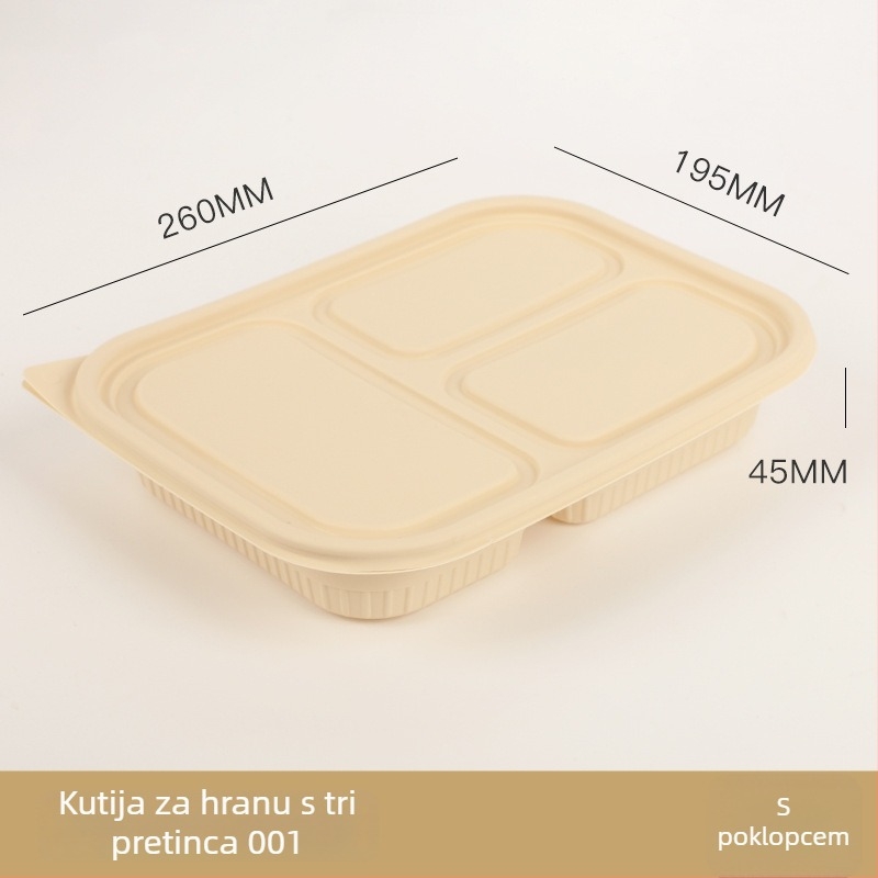 Jednokratna zdjela za hranu od kukuričinog škroba, biološki razgradiva, s poklopcem, kružnog oblika s kariranim uzorkom, debela za ponijeti obrok.