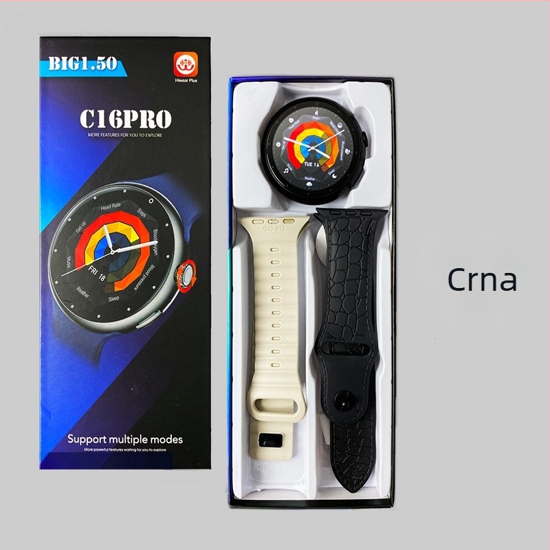 C16Pro pametni sat s Bluetooth pozivima, sportskim pedometrom i praćenjem otkucaja srca, okrugli brojčanik, silikon remen