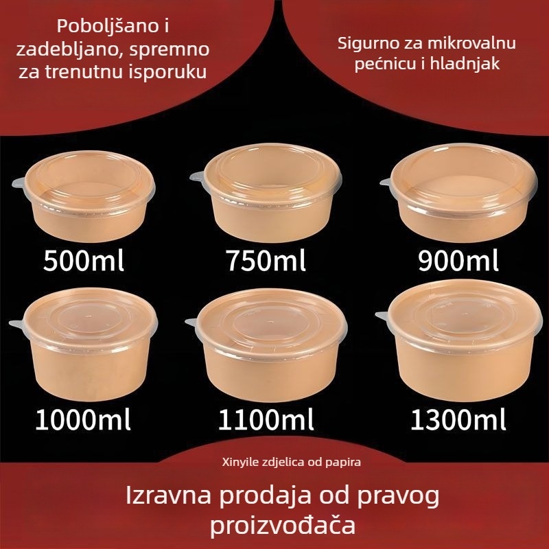 Kružne papirnate zdjelice za salatu i voće, jednokratne kutije od kraft papira