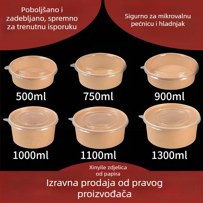 Kružne papirnate zdjelice za salatu i voće, jednokratne kutije od kraft papira