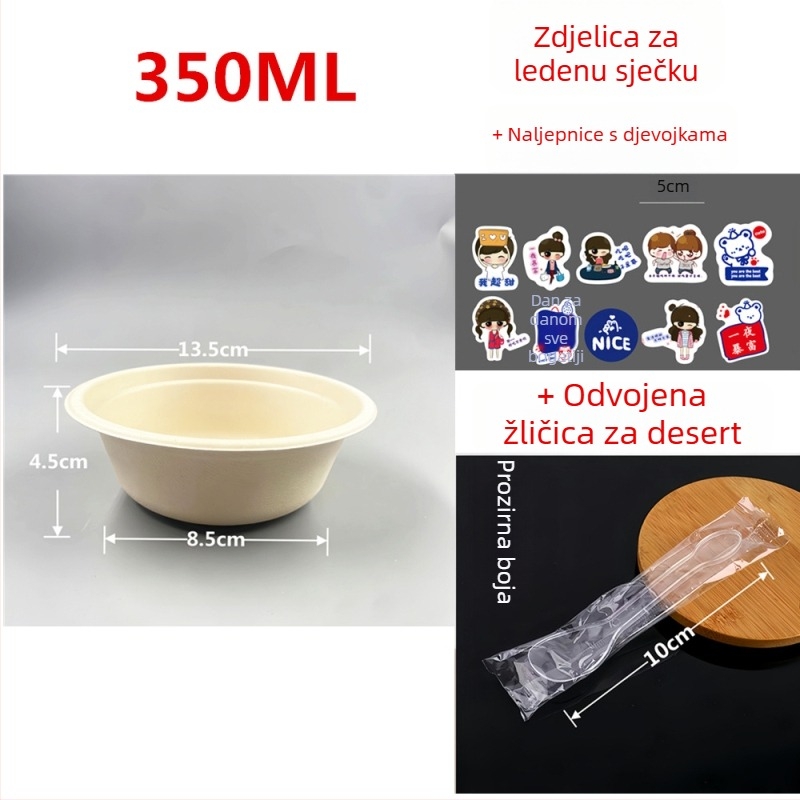 Jednokratna biološki razgradiva okrugla zdjela od papirne pulpe za deserte s naribanim ledom, taro pasta