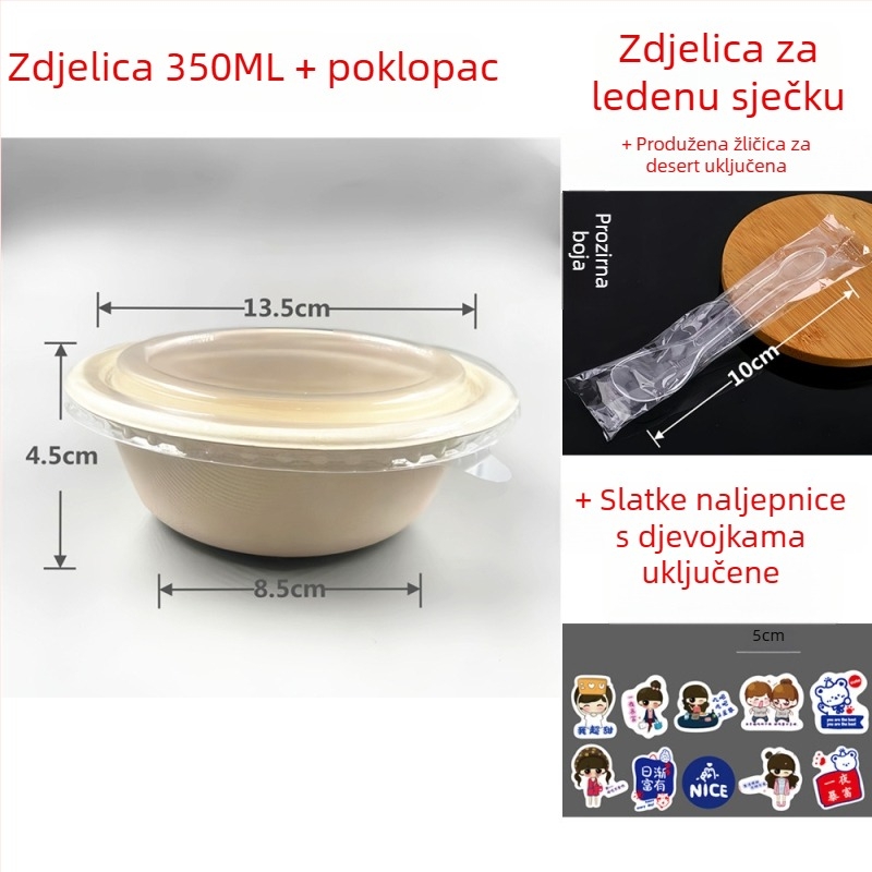 Jednokratna biološki razgradiva okrugla zdjela od papirne pulpe za deserte s naribanim ledom, taro pasta