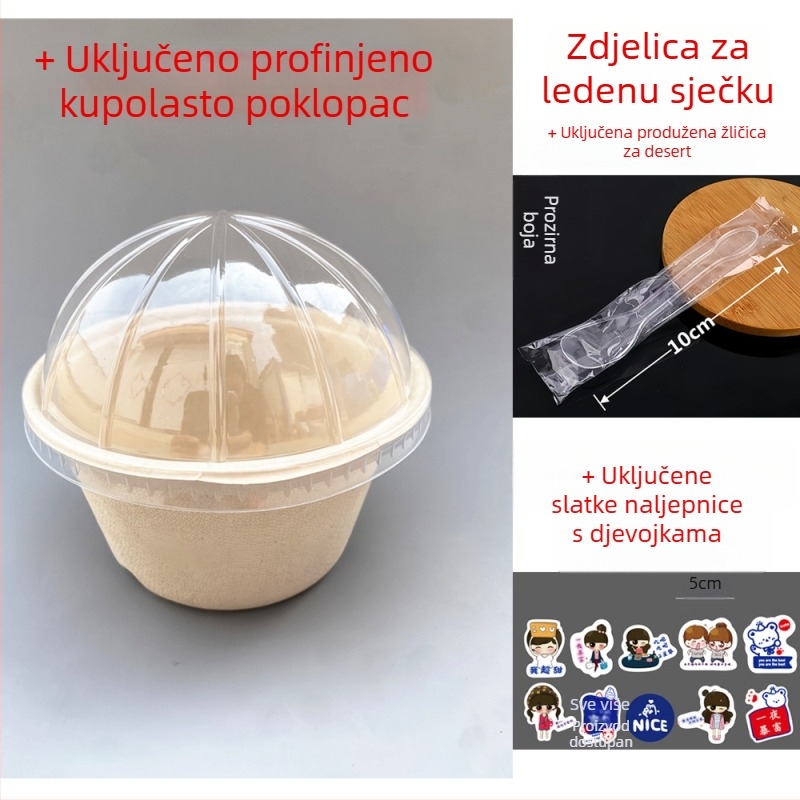 Jednokratna biološki razgradiva okrugla zdjela od papirne pulpe za deserte s naribanim ledom, taro pasta