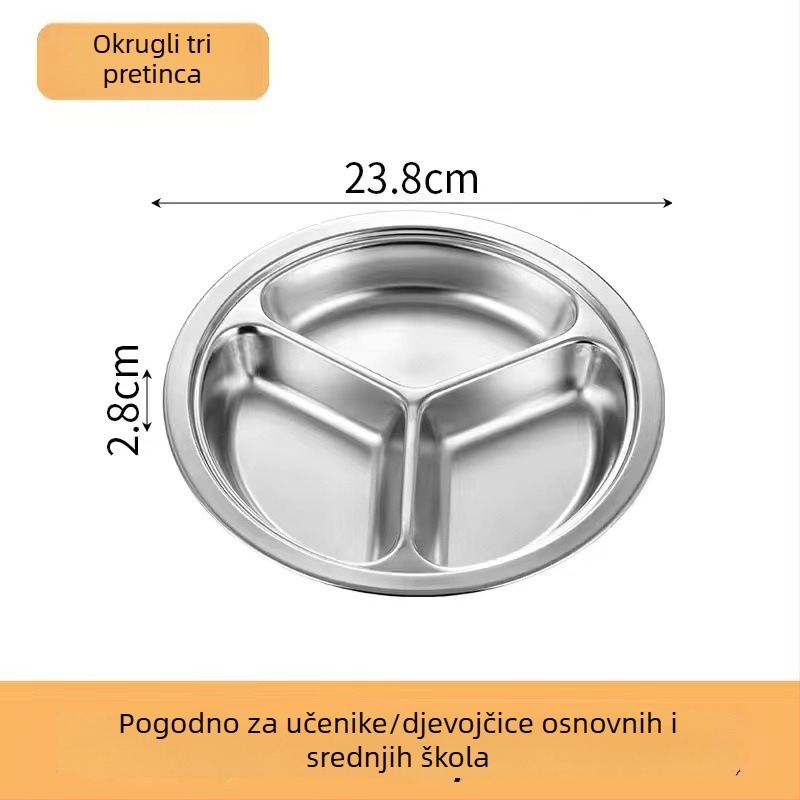 304 okrugli nehrđajući čelik podnos s tri odjeljka za djecu