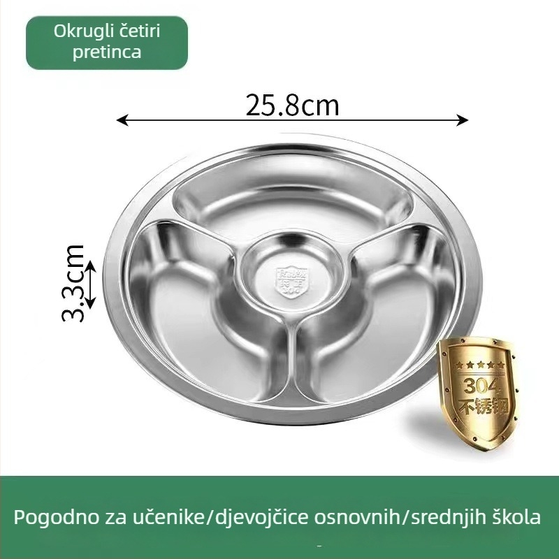 304 okrugli nehrđajući čelik podnos s tri odjeljka za djecu