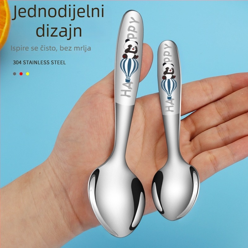 Dječji set pribora od 304 nehrđajućeg čelika, 4 komada: nož, vilica, žlica i desertna žlica, s karikaturnim uzorkom i oglednim završnim slojem, u poklon kutiji