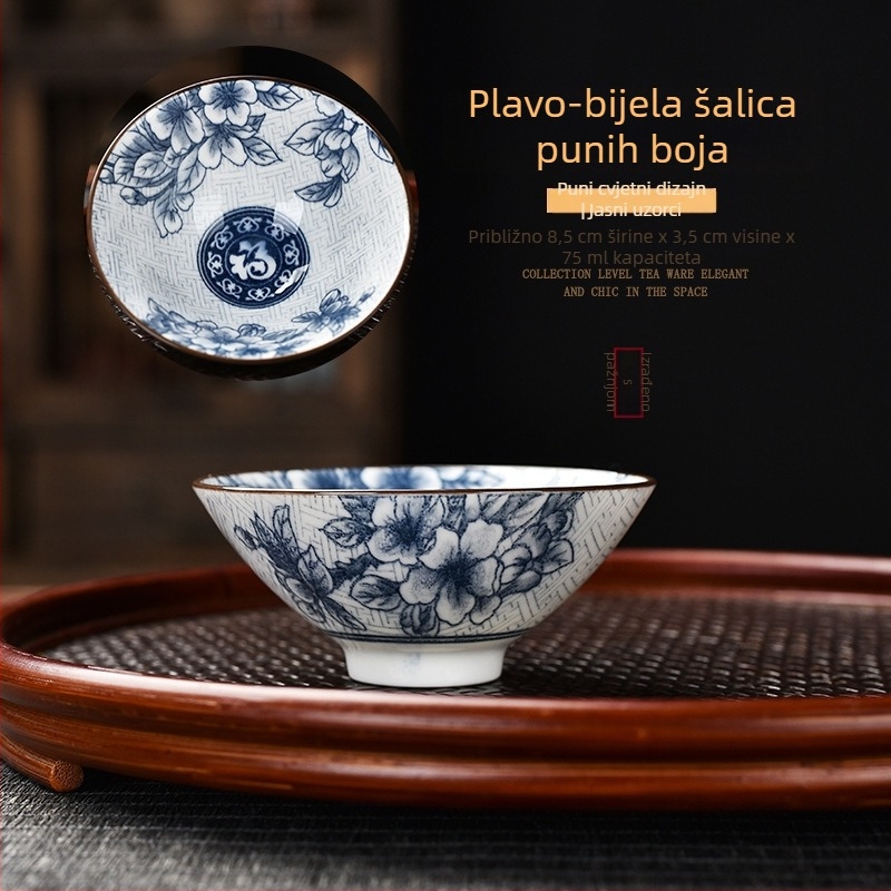 Šalice i zdjelice za čaj od plavo-belog porculana dinastija Tang i Song, keramički čajni set u palaćnom stilu
