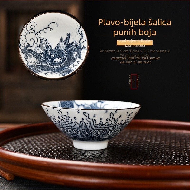 Šalice i zdjelice za čaj od plavo-belog porculana dinastija Tang i Song, keramički čajni set u palaćnom stilu
