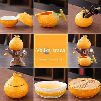 Gongfu keramički set za čaj s poluunutnim čajnikom, zaštita od opeklina, set čajnih posuda s kamenskim mljevenjem, za kućnu upotrebu