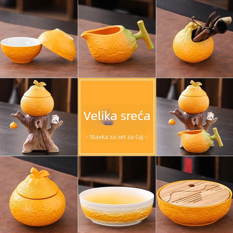 Gongfu keramički set za čaj s poluunutnim čajnikom, zaštita od opeklina, set čajnih posuda s kamenskim mljevenjem, za kućnu upotrebu
