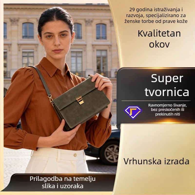 New Suiying Mini kvadratna torba od kože prvog sloja, maslinasto zelena, mat nubuk, vintage stil, zimska kolekcija 2025