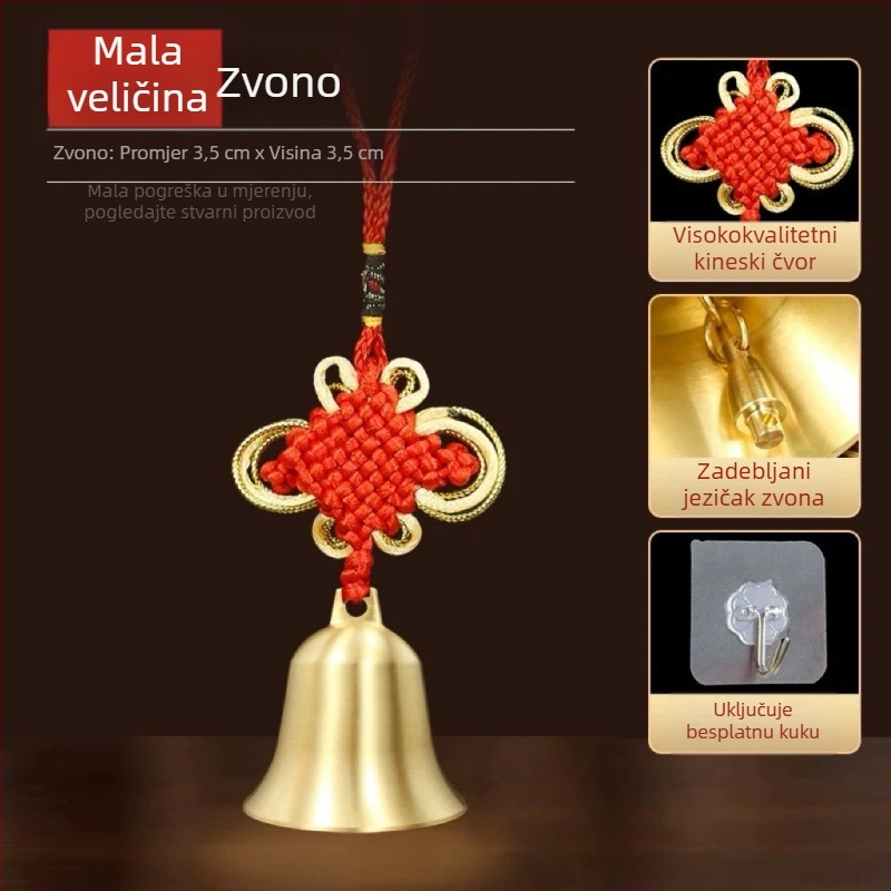 Novi mesingani privjesak sa zvončićem i kineskim čvorom za kućni feng shui, dekorativni zvončić