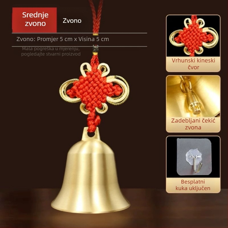 Novi mesingani privjesak sa zvončićem i kineskim čvorom za kućni feng shui, dekorativni zvončić