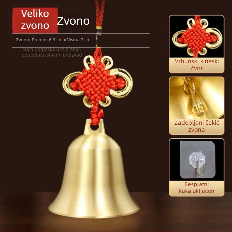 Novi mesingani privjesak sa zvončićem i kineskim čvorom za kućni feng shui, dekorativni zvončić