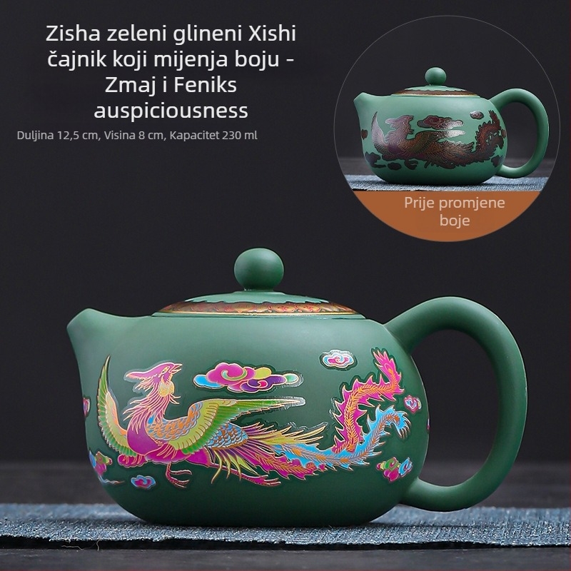 Čajnik od purpurne gline Fengming s promjenom boje, motiv draka i feniksa, keramički retro stil