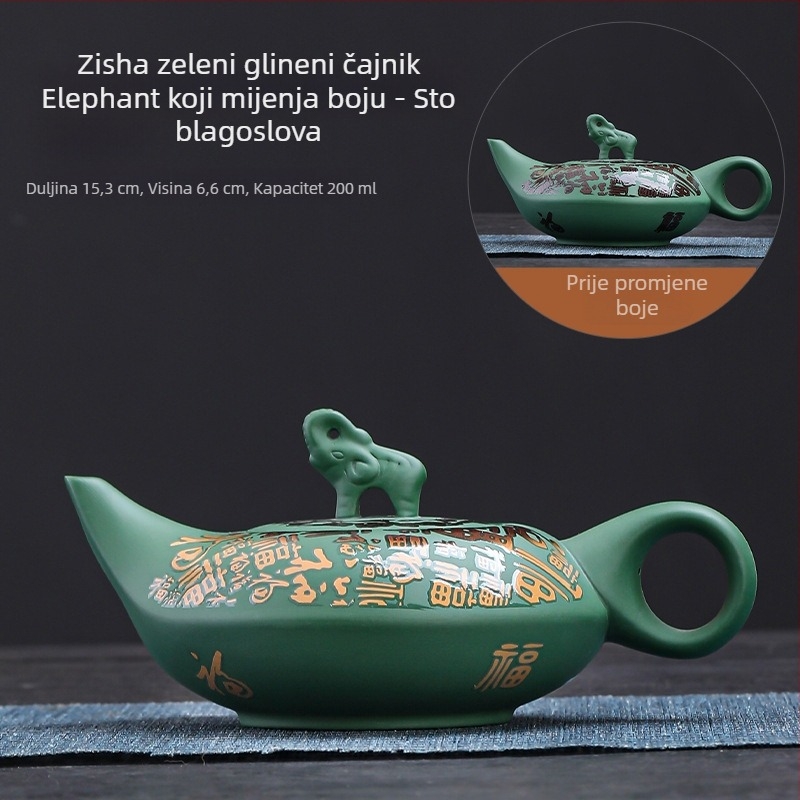 Čajnik od purpurne gline Fengming s promjenom boje, motiv draka i feniksa, keramički retro stil