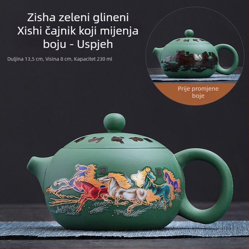 Čajnik od purpurne gline Fengming s promjenom boje, motiv draka i feniksa, keramički retro stil