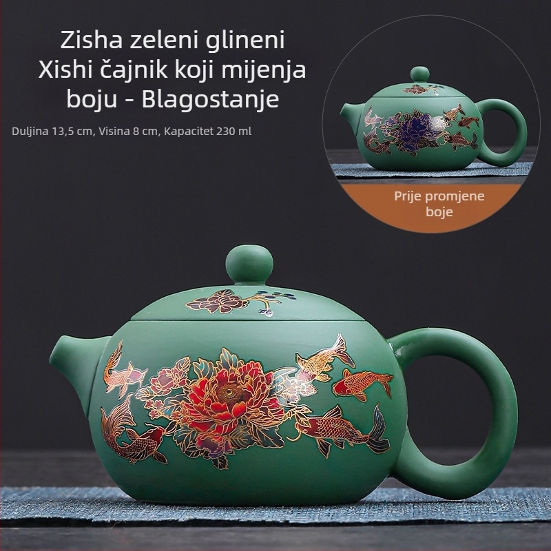 Čajnik od purpurne gline Fengming s promjenom boje, motiv draka i feniksa, keramički retro stil